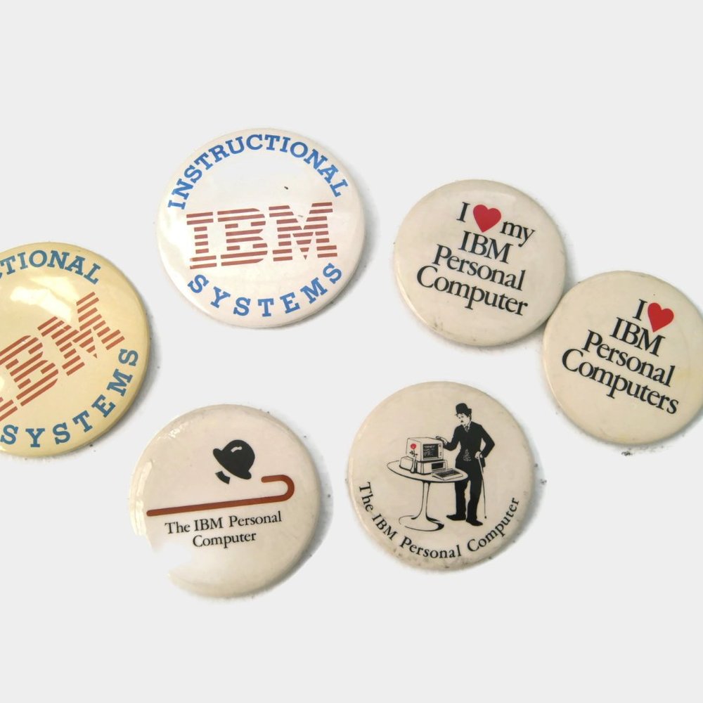 Vintage IBM Button Lot -Six (6) Vintage IBM Pinback Buttons Corporate Advertisin